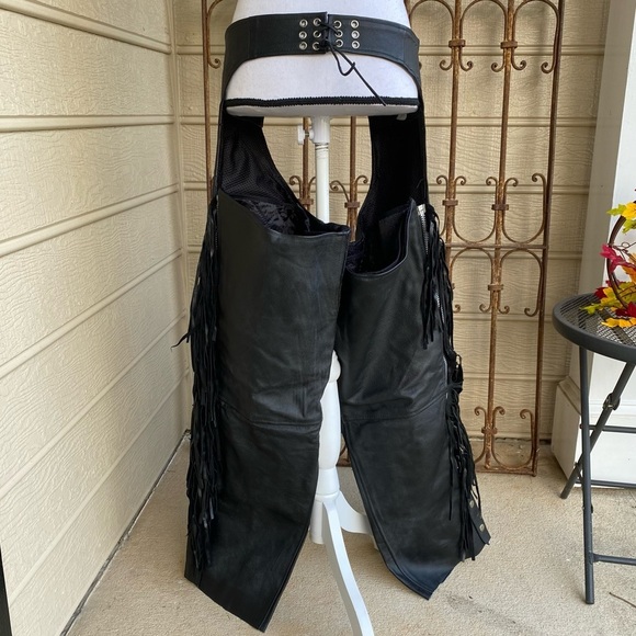 Leather Biker Motorcycle Chaps Size Medium JAFRUM Motorcycle Gear - Picture 5 of 13